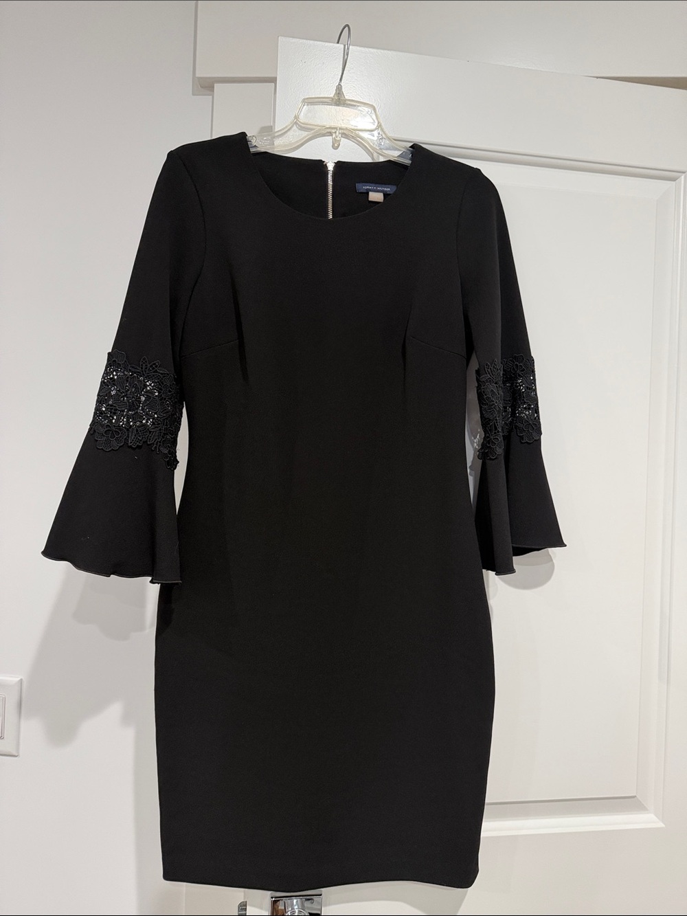 Tommy Hilfiger Black Long-Sleeve Sheath Dress with Lace Bell Sleeves